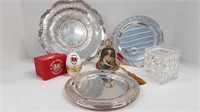 SILVER PLATES + CANDLEHOLDER + WALES ORNAMENT +