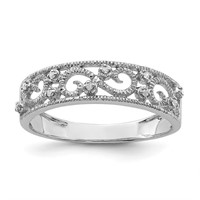 Sterling Silver Rhodium Plated Fancy Diamond Band