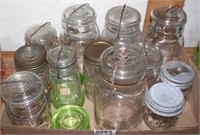 Flat of glass & zinc top canning jars.
