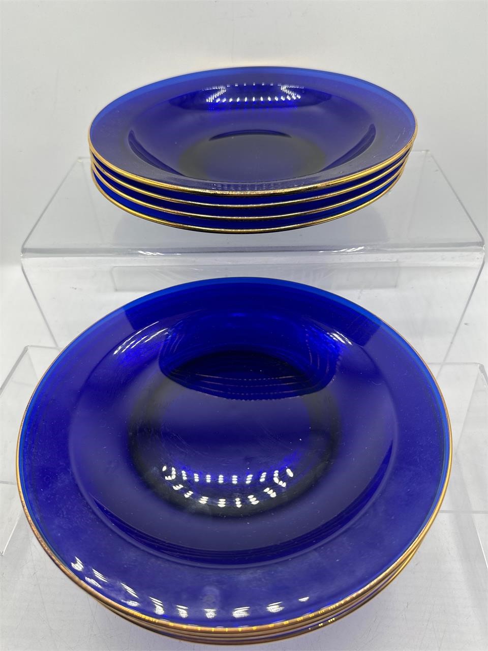 Cobalt blue glass bowls and plates