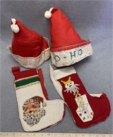 Vintage Hand Made Christmas Stockings And Hats