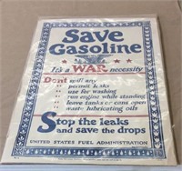 WW I poster "Save Gasoline. It's a War Necessity"