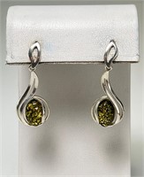 Sterling Baltic Green Amber Earrings 5 Grams