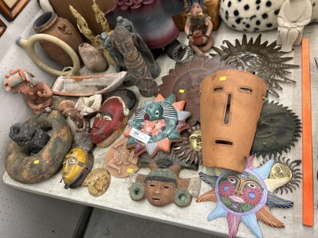 Carved Wood Masks, South American Pottery