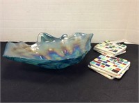 Art Glass Shell Dish & Mosaic Coasters