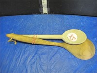 2 WOODEN SPOONS, ONE W/FOLK ART PAINTING