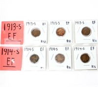 Coin Sheet W/ 6 Lincoln Cents - 1913 & 1914