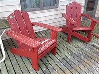 Two vintage wood patio chairs, one needs repair