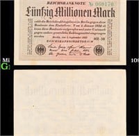 1923 Weimar Germany 50 Million Marks Hyperinflatio