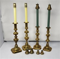 2 Pair Brass Candlesticks with extra toppers