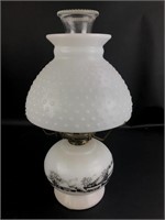 Vintage Currier & Ives Milk Glass Oil Lamp