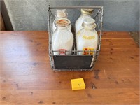 Vtg Milk Bottles with Carrier