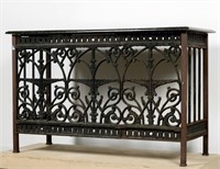 Wrought Iron and Black Granite Top Console Table