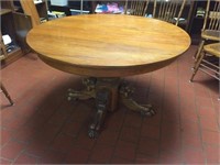 48" Diam Dining Table w/ Carved Pedestal,