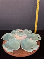 Vintage Turquoise Lazy Susan Hoeing CA Pottery