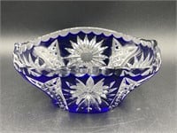 Cut To Clear Bohemian Glass Blue Bowl