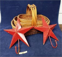 2 Star Hat Hooks & 3 Woven Baskets 13 x 9