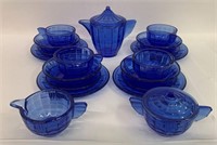 Akro Agate Blue Glass Child's Tea Set