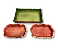 3 Pink & Green Vintage Watermelon Color Trays
