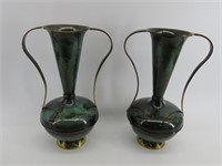 Pair of Porcelain on Brass Vases