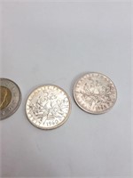 2 pièces de 5 francs en argent 
1960 et 1962