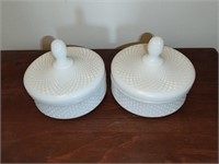 2 Lidded Milk Glass Candy Dishes