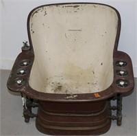 19TH C. PAINTED TIN SITZ TUB, BRASS FIXTURES,