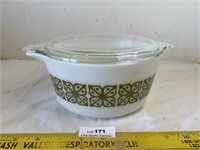 Vintage Pyrex Green Square Floral Dish with Lid