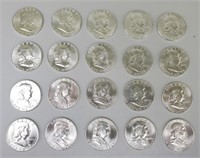 20 1963 90% Silver Franklin Half Dollars.