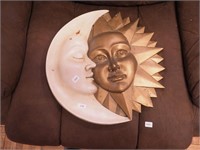 Wall decor moon and sun with face,