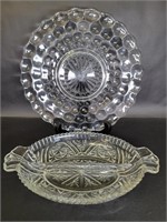 Bubble Depression Glass Plate, Divided Relish Dish