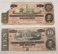1864 TEN & TWENTY DOLLAR CONFEDERATE NOTES