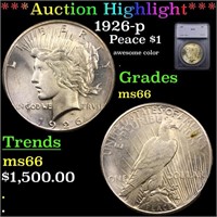 *Highlight* 1926-p Peace $1 Graded ms66