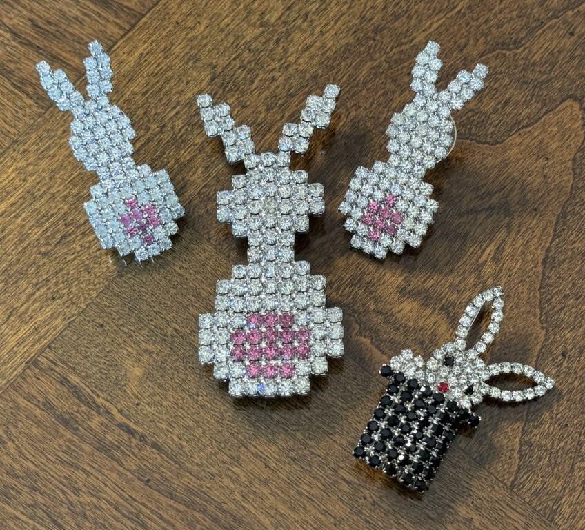 Bauer Rhinestone Rabbit Brooches & Earrings