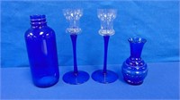 Cobalt Blue Bromo Seltzer Bottle, Candle Holders,