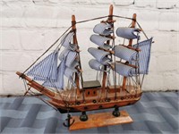Decorative Wooden Replica Ship on Stand