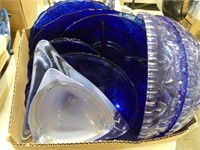 BOX - 13 PC BLUE GLASS BOWLS AND PLATES