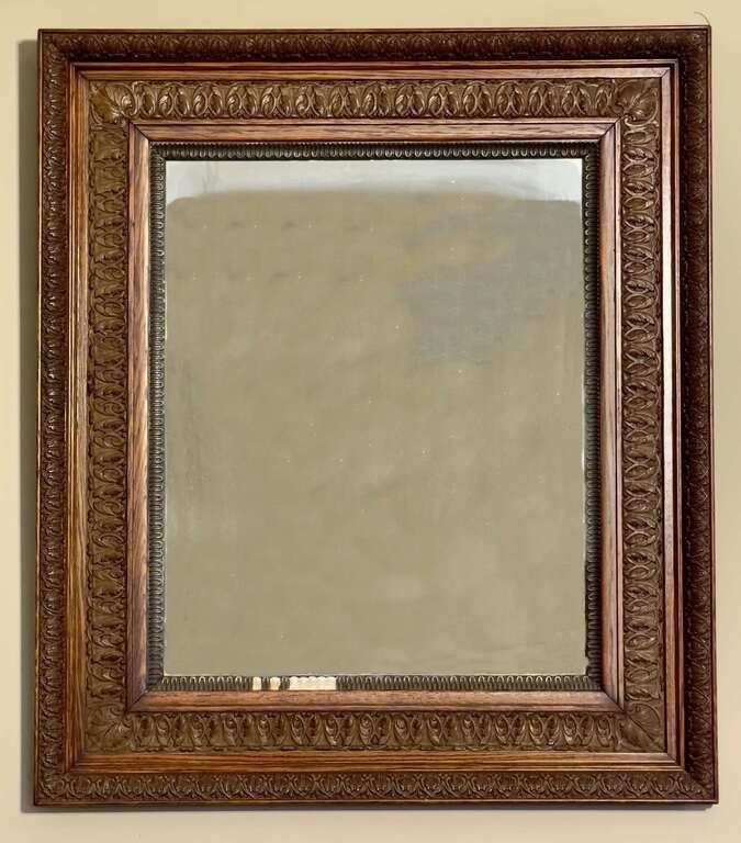 Antique wall mirror, 40" x 34.5", plaster loss on