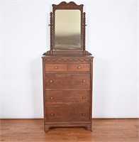 Antique Lingerie Chest Of Drawers w/ Spool Mirror