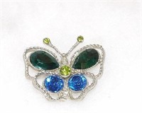 Silver Tone Glass Stone Jeweled Butterfly Pin