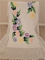 Knitted Blanket w/ Embroidered Flowers is 47 x 70"