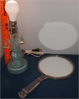 Vtg Art Deco Glass Table Lamp & Celluloid Mirror