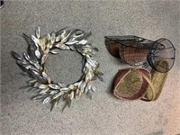 Metal, wicker and woven baskets with metal leaf