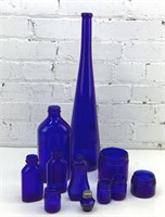 Mixed lot of cobalt blue bottles