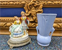 Light Blue McCoy Vase & Victorian Couple Figurine