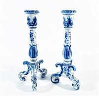 Two Delft Blue and White Candle Sticks