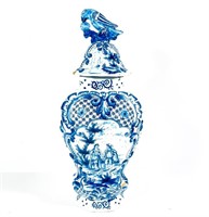 Delft Covered Octagonal Jar with Bird Finial