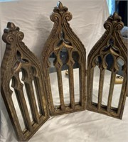 Antique gold Gothic style folding mirror,