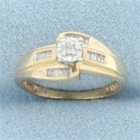 Baguette and Round Diamond Ring in 10k Yellow Gold