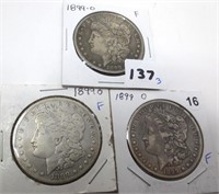 3 - 1899-O Morgan silver dollars